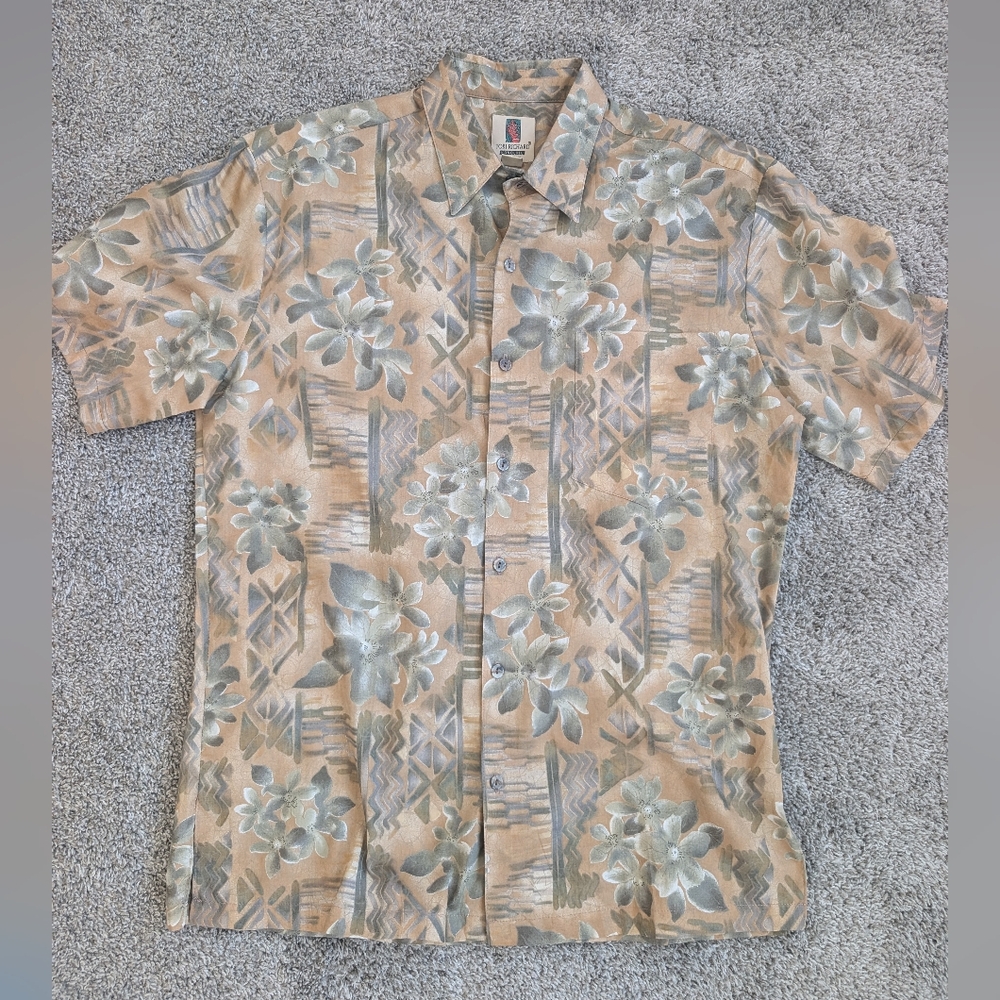 Tori Richard Honolulu Hawaiian Shirt Men’s Small Floral Tan Cotton Lawn Aloha